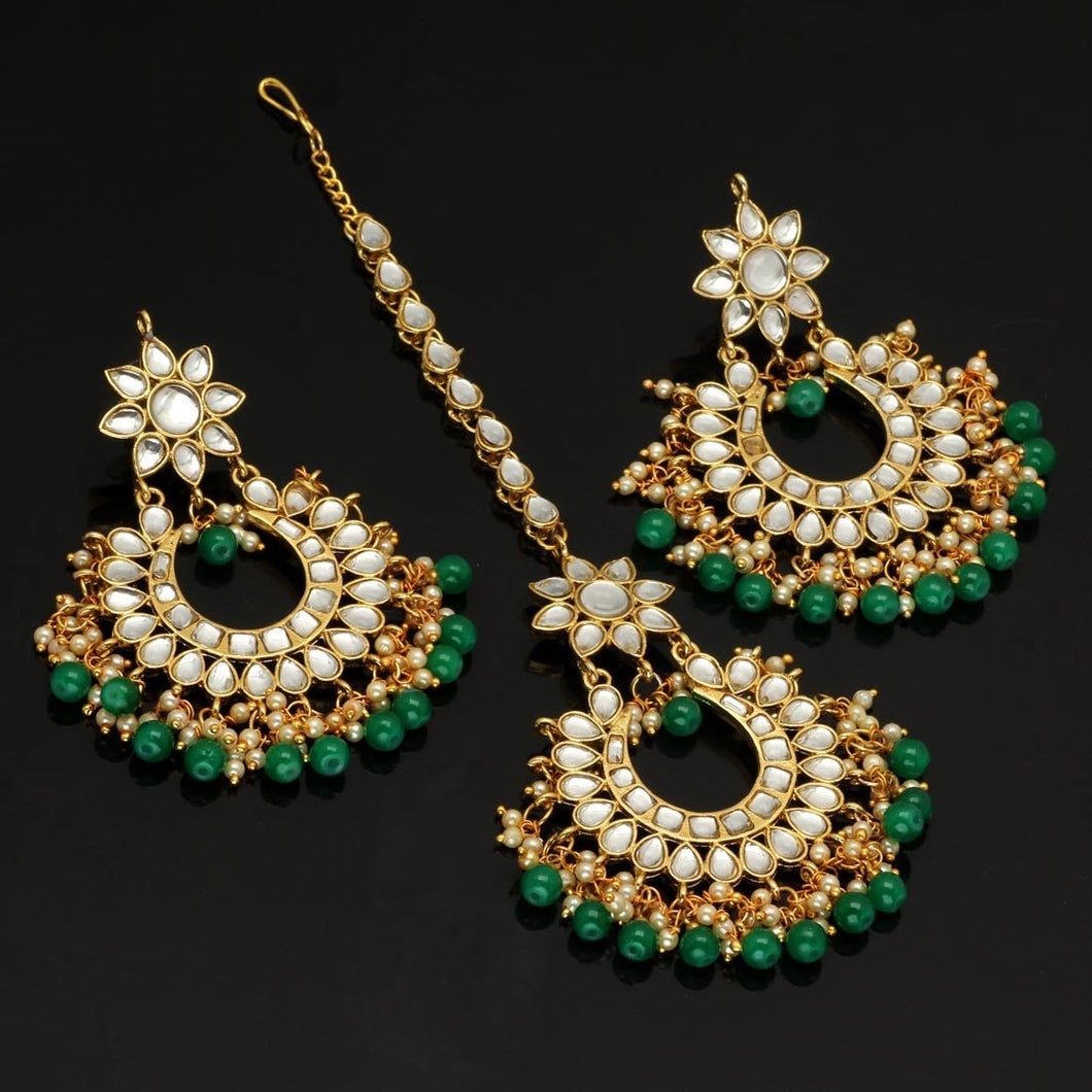 Green Kundan Earrings & Tikka Set