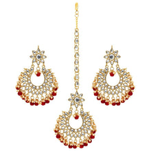 Load image into Gallery viewer, Maroon Kundan Earrings &amp; Tikka Set
