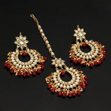 Load image into Gallery viewer, Maroon Kundan Earrings &amp; Tikka Set
